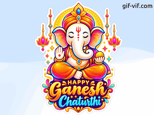 a happy ganesh chaturthi sticker with an elephant on it