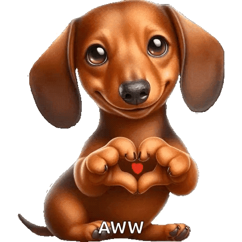 A puppy forms a heart with its paws beneath “AWW.”