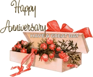 a happy anniversary card with flowers in a gift box