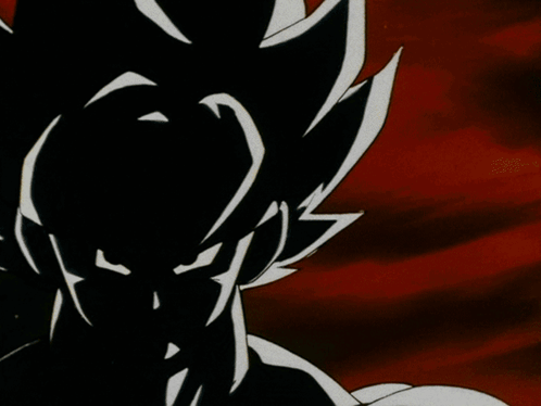 a close up of a dragon ball z character with a lightning bolt behind him