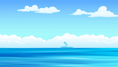 a small island in the middle of the ocean with a palm tree on top