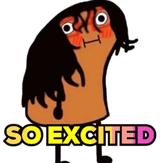 a cartoon drawing of a woman with the words so excited below her