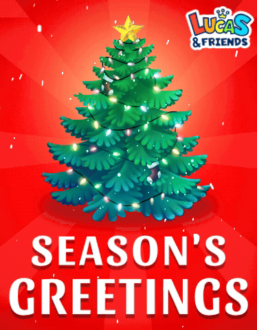 lucas and friends season 's greetings poster with a christmas tree