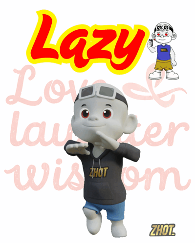 a cartoon character wearing a hoodie that says zhot on it