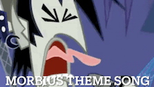 a cartoon character is screaming with the words morbidus theme song written below him