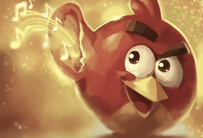 an angry bird with music notes coming out of it 's ears