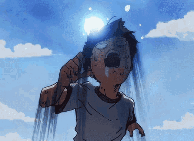 a cartoon drawing of a boy with a tear coming out of his mouth