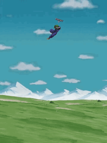 a painting of a cloud in the sky above a grassy field