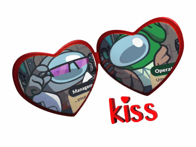 two among us hearts with the word kiss on the bottom right