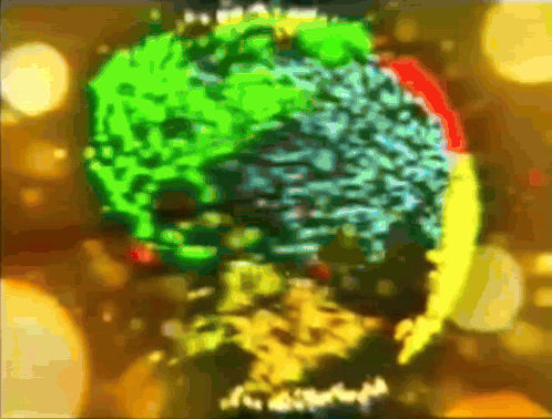a painting of a green yellow and red circle