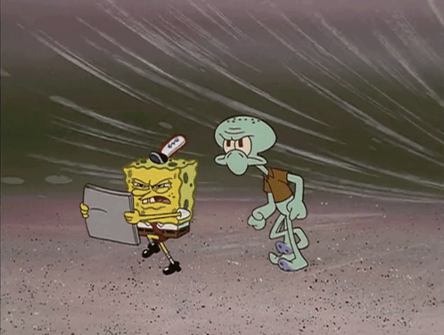 spongebob and squidward are standing next to each other in a cartoon