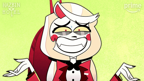 a cartoon character with the word hazbin hotel on the bottom