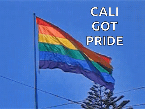 a rainbow flag with the words cali got pride written above it