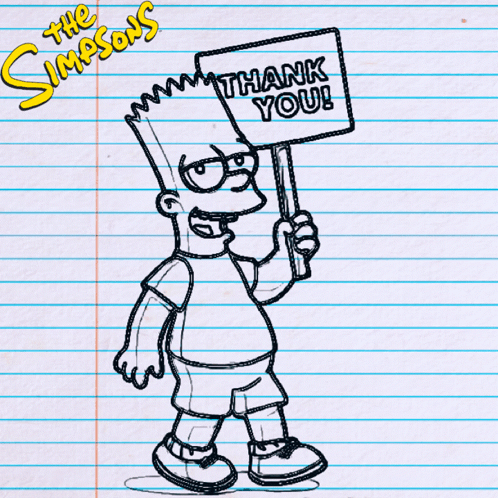 a drawing of bart simpson holding up a thank you sign