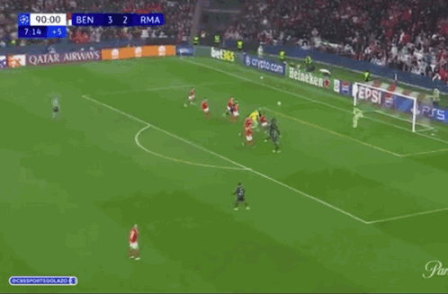a soccer game is being played and the score is 3-2