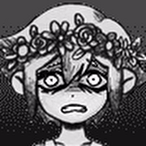 a black and white drawing of a girl with flowers in her hair .