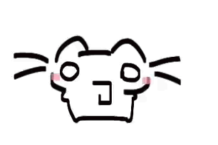 a black and white drawing of a cat 's face with a pink nose and ears .