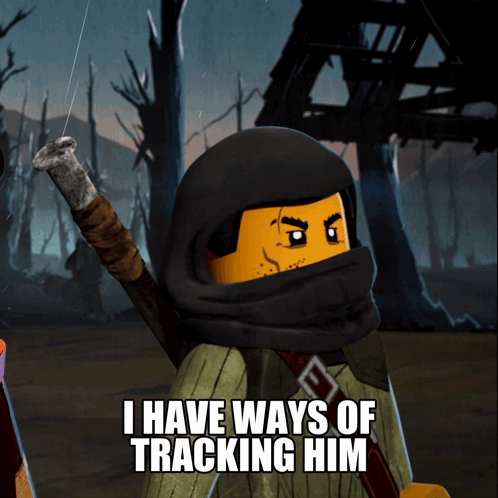 a picture of a ninjago character with the caption i have ways of tracking him