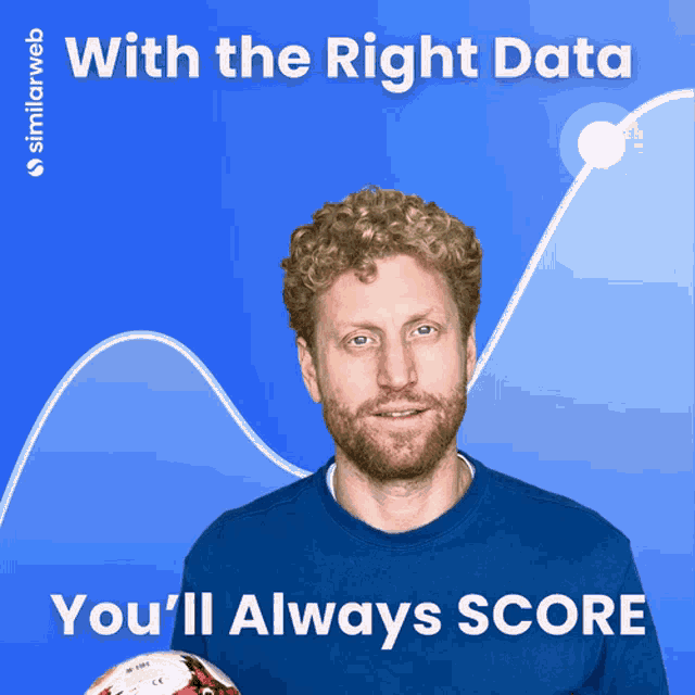 a man holding a soccer ball with the words with the right data you 'll always score