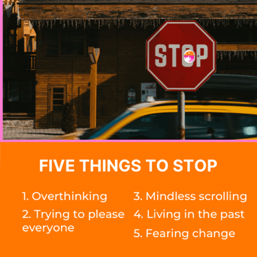 a stop sign with the words five things to stop written below it