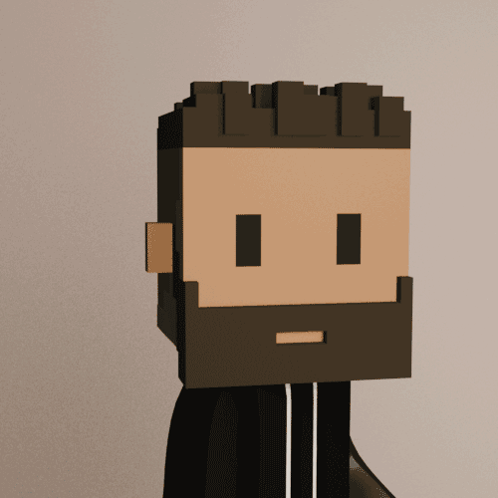 A blocky 3D character with a brown beard faces forward.