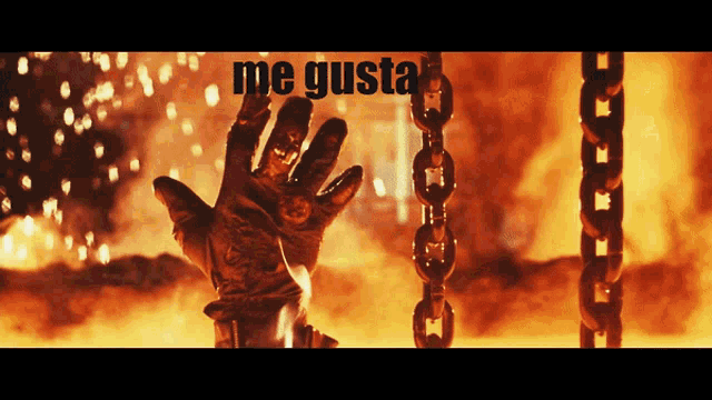 a picture of a hand reaching for a chain with the words me gusta on it