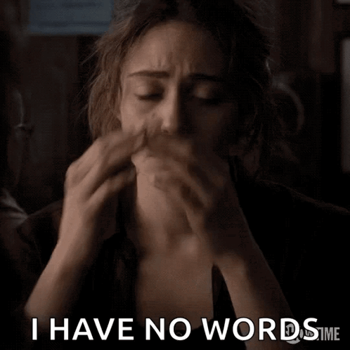 Fiona Gallagher rubs her face in exhausted frustration, captioned “I HAVE NO WORDS.”