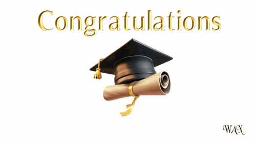 a congratulations card with a graduation cap a diploma and balloons