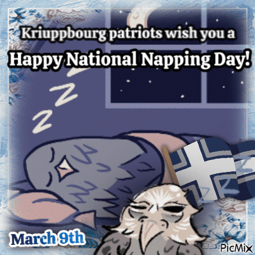a happy national napping day greeting with a sleeping bird