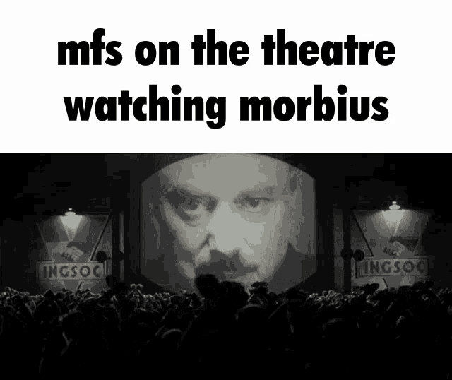 a group of people watching a movie called morbius