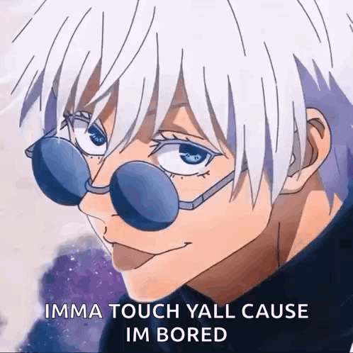 a close up of a person wearing sunglasses and saying `` imma touch yall cause im bored ''