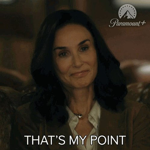 a woman says that 's my point with a paramount logo in the background
