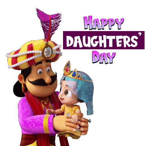 a happy daughters day greeting card with a cartoon character holding a doll
