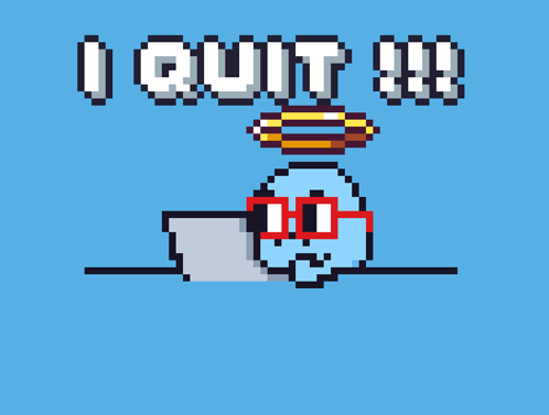 a pixel art drawing of a squirrel with the word quit on it