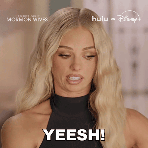 a blonde woman says yeesh in front of a disney logo