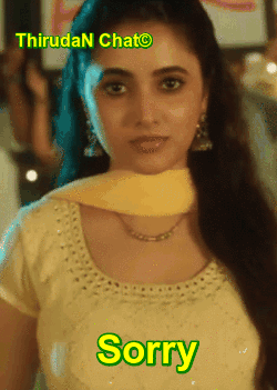 A woman looks forward as yellow “Sorry” text appears over a film scene.
