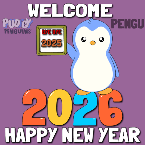 a penguin holding a sign that says " bye bye 2025 "