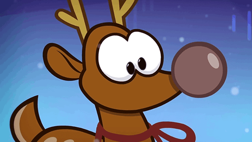 a cartoon drawing of a reindeer with a big nose