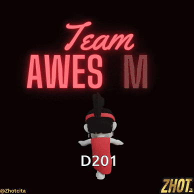 Neon pink text reads “Team Awesome” above a small dancing figure.