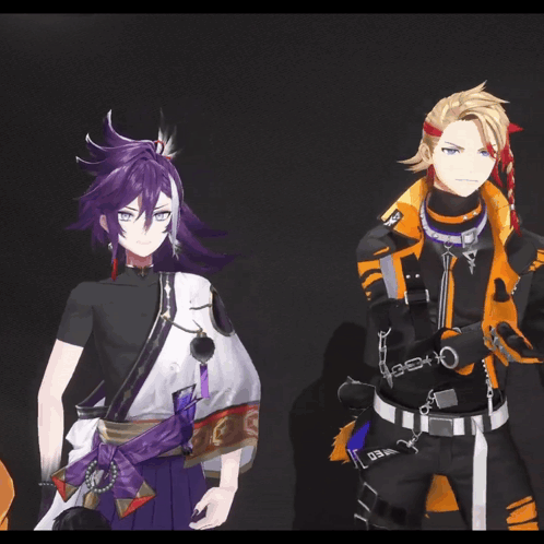 two anime characters are standing next to each other and one of them has the number 0 on his chest