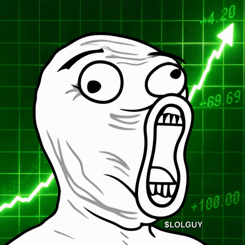 a cartoon face with a green background and the words $ lolguy on it
