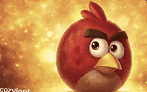 a red angry bird with a yellow beak is on a yellow background