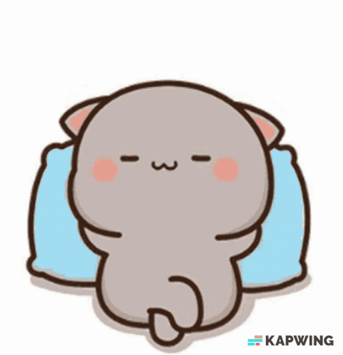 a cartoon cat is laying on a blue pillow with a thought bubble above its head and the word kapwing on the bottom