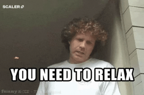 A frazzled woman under a hair dryer is captioned “YOU NEED TO RELAX.”