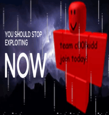 a red roblox character with the words " you should stop exploiting now " written on it