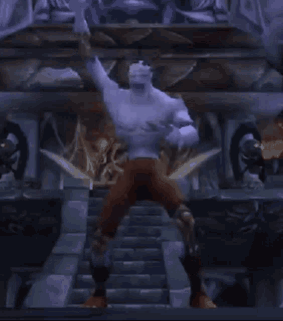 An undead fantasy character dances in a dark World of Warcraft setting.