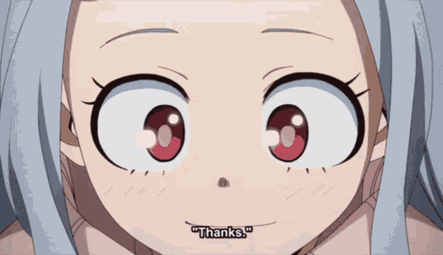 a close up of a girl 's face with the words " thanks " above her