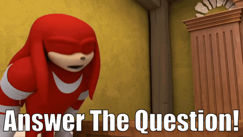 a cartoon character with the words answer the question written below him