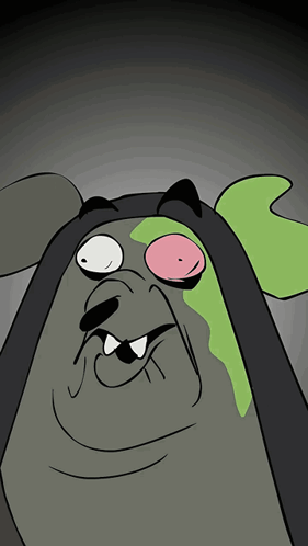 a cartoon drawing of a rat with a pink nose