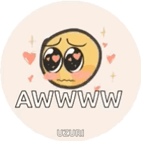 A round yellow character makes sparkling heart eyes beneath “AWWWW.”